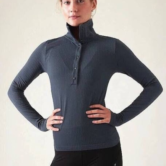 Athleta Sweaters - FLURRY SEAMLESS HENLEY, Size XXS, Granite Blue (Dark Gray)